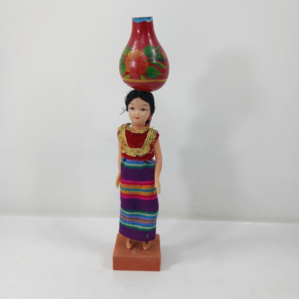 Vintage Guatemalan Souvenir Doll Traditional Dress Water Jug Folk Art 12.5" - Picture 15 of 15